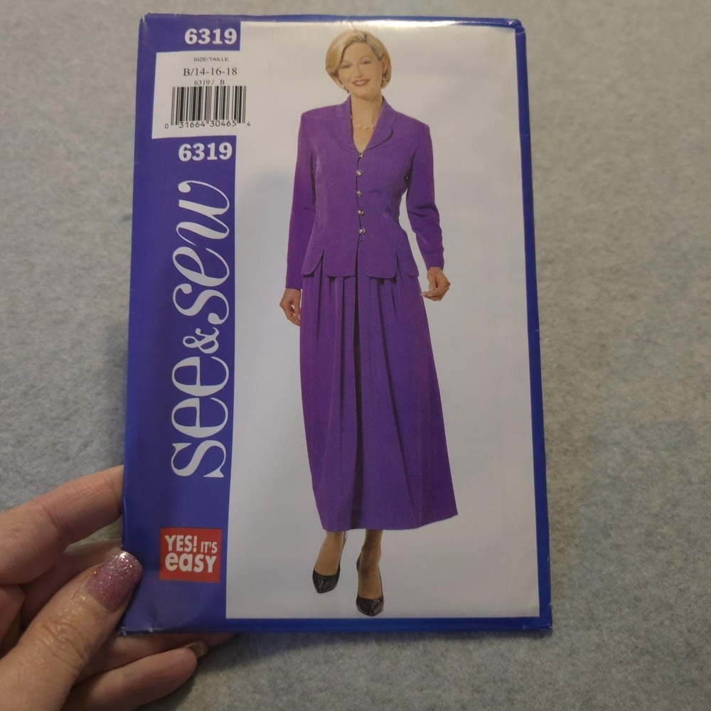 See‎ & Sew 6319 Women's Skirt Suit Pattern Size 14-18 Easy Uncut YES! It's Easy